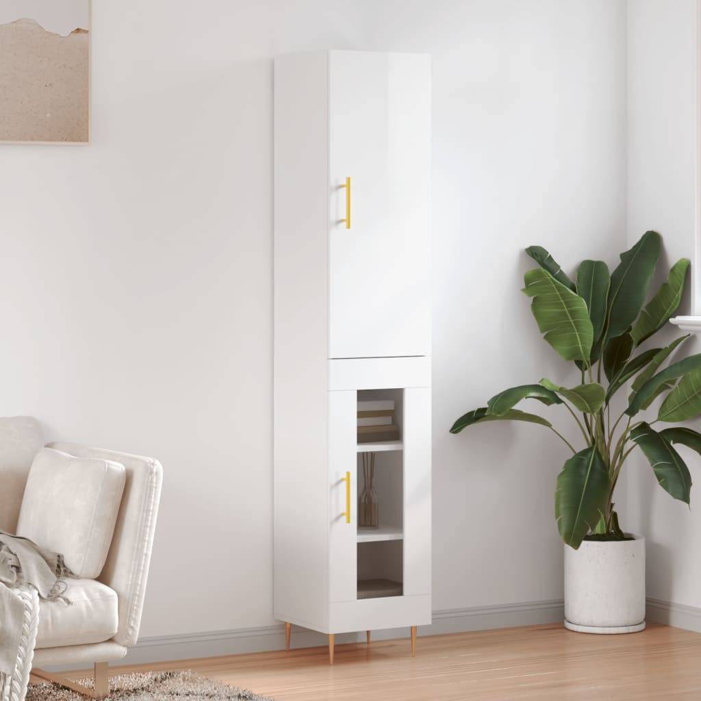 vidaXL Highboard Hochglanz-Weiß 34,5x34x180 cm Holzwerkstoff