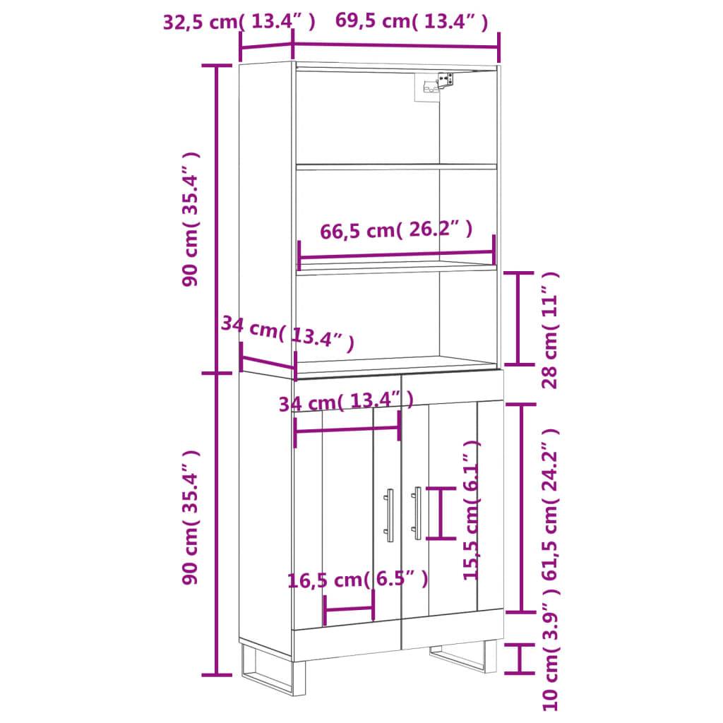 vidaXL Highboard Weiß 69,5x34x180 cm Holzwerkstoff