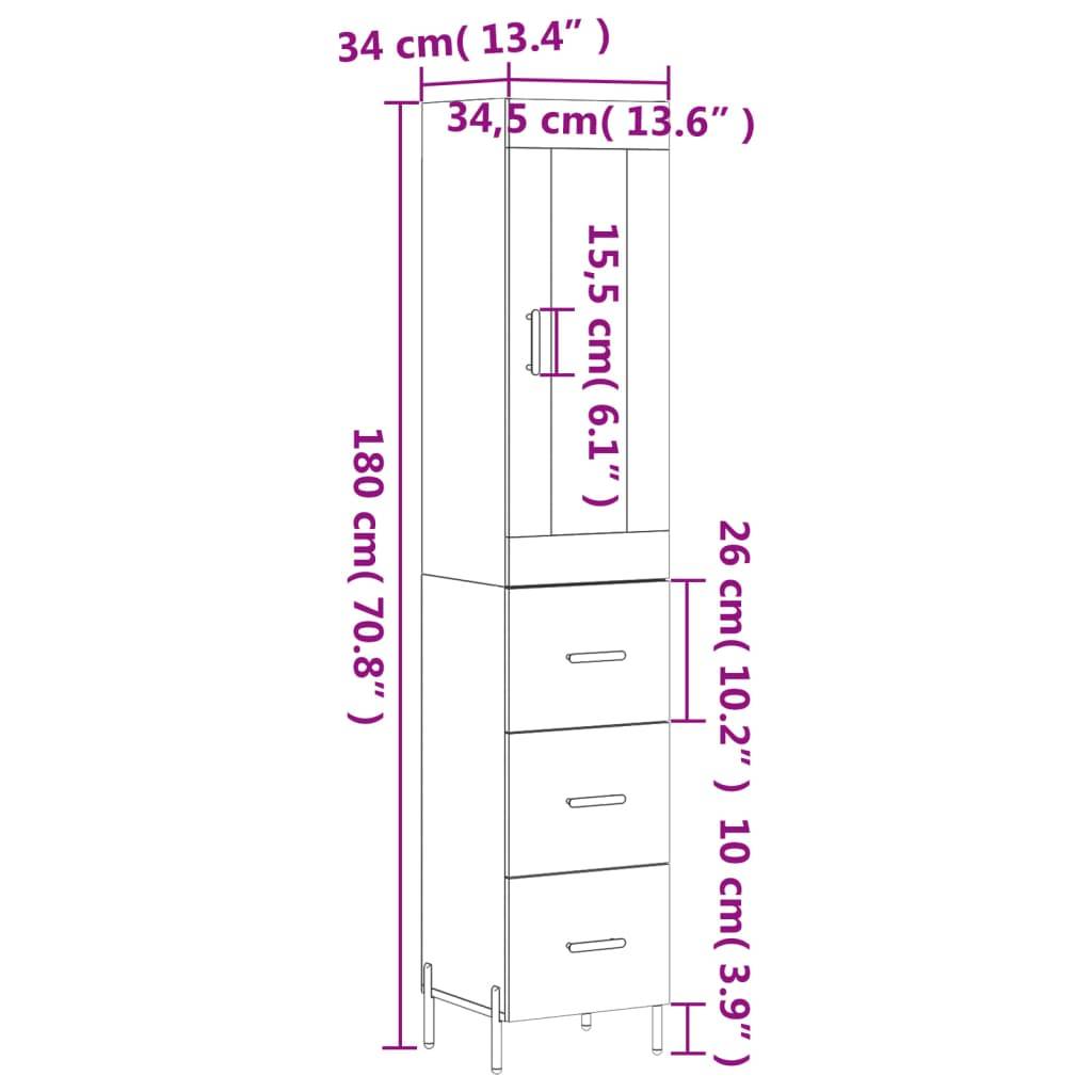 vidaXL Highboard Betongrau 34,5x34x180 cm Holzwerkstoff