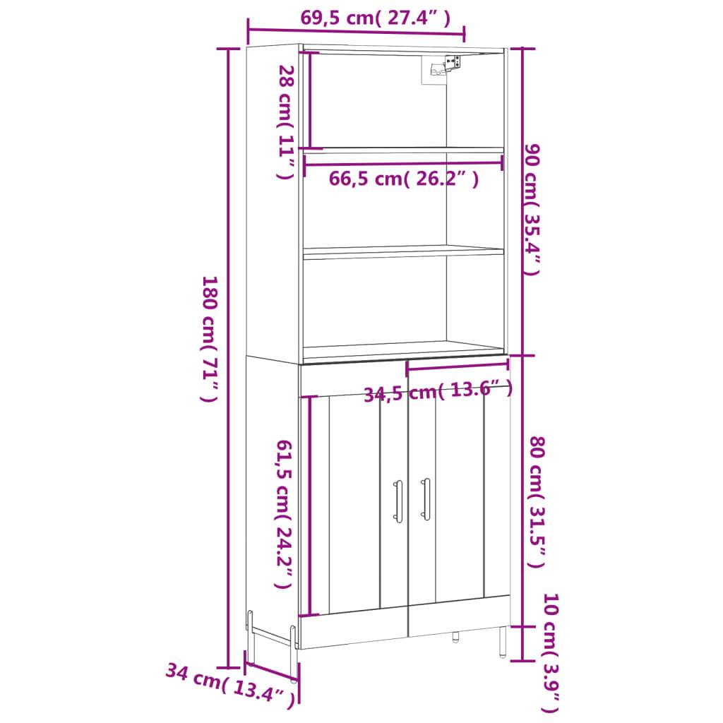 vidaXL Highboard Weiß 69,5x34x180 cm Holzwerkstoff