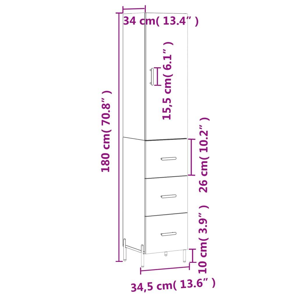 vidaXL Highboard Grau Sonoma 34,5x34x180 cm Holzwerkstoff