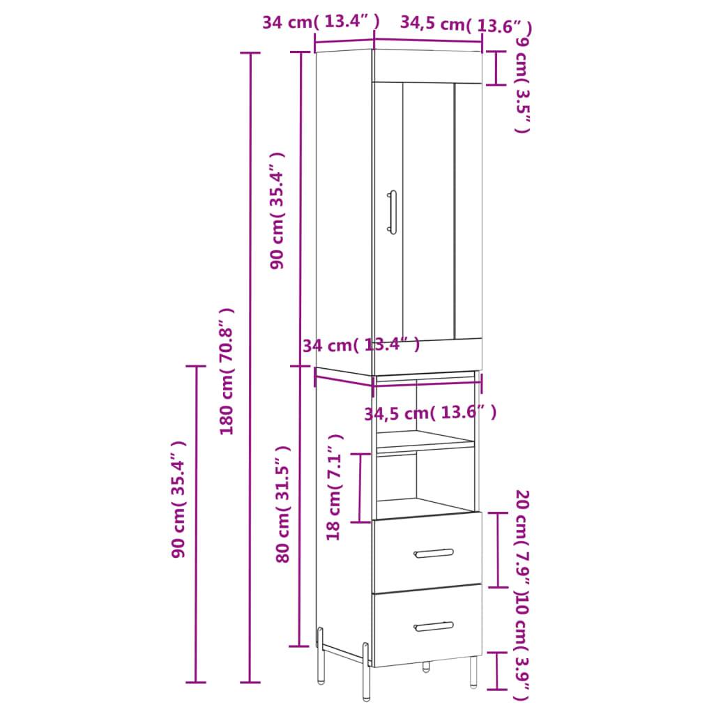 vidaXL Highboard Weiß 34,5x34x180 cm Holzwerkstoff