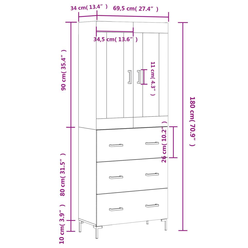 vidaXL Highboard Weiß 69,5x34x180 cm Holzwerkstoff