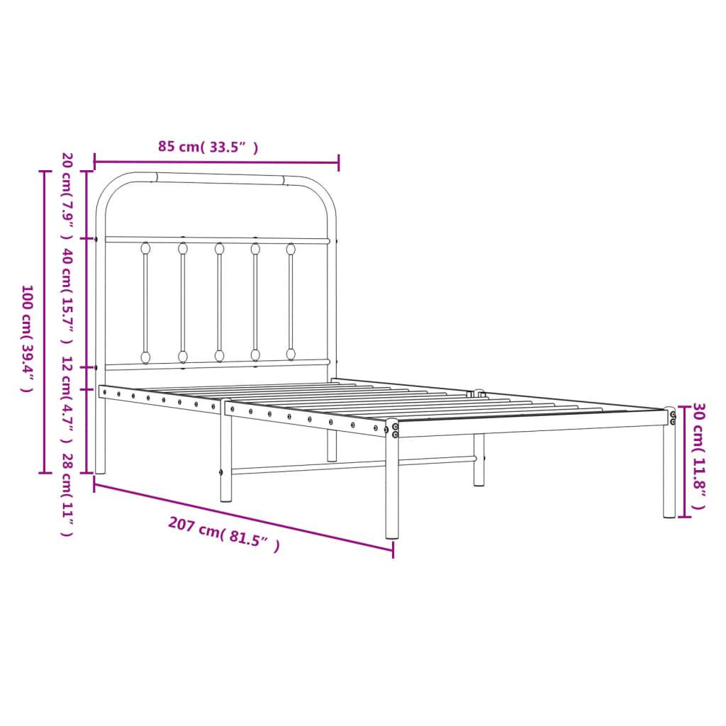 vidaXL Bettgestell mit Kopfteil Metall Schwarz 80x200 cm