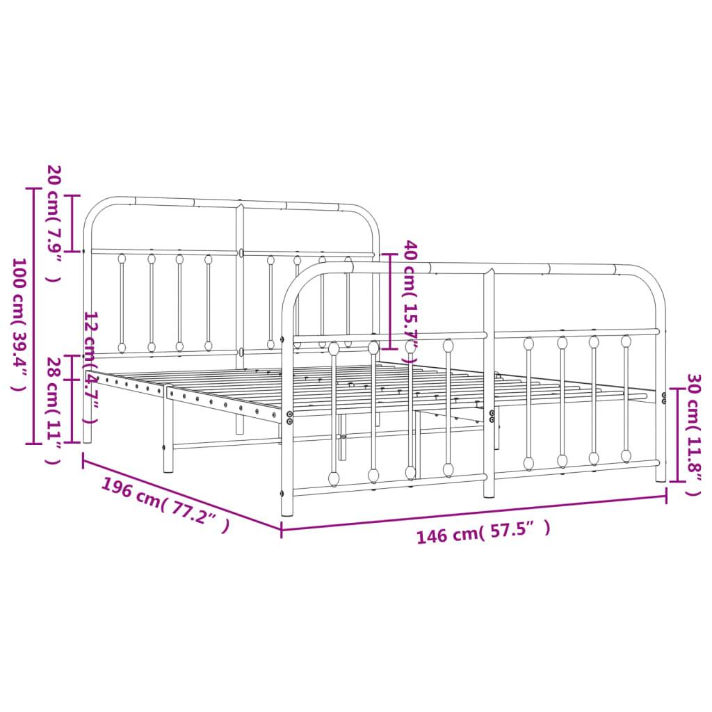 vidaXL Bettgestell mit Kopf- und Fußteil Metall Weiß 140x190 cm
