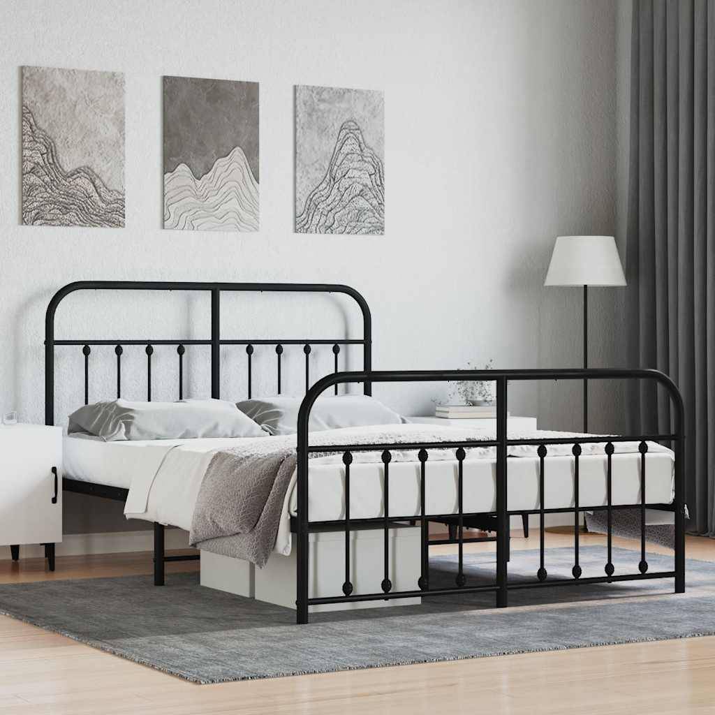 vidaXL Bettgestell mit Kopf- und Fußteil Metall Schwarz 150x200 cm