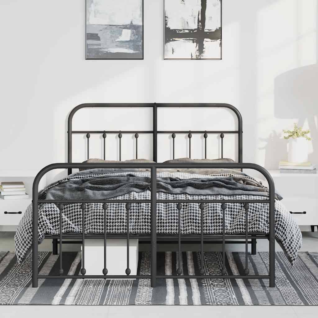 vidaXL Bettgestell mit Kopf- und Fußteil Metall Schwarz 150x200 cm
