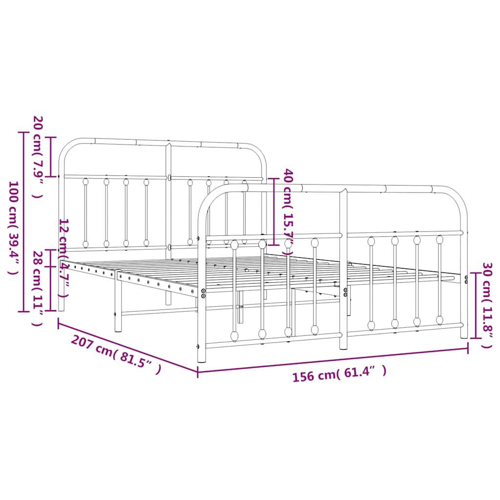 vidaXL Bettgestell mit Kopf- und Fußteil Metall Schwarz 150x200 cm