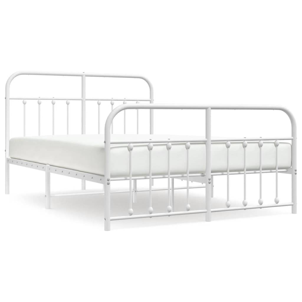 vidaXL Bettgestell mit Kopf- und Fußteil Metall Weiß 140x190 cm