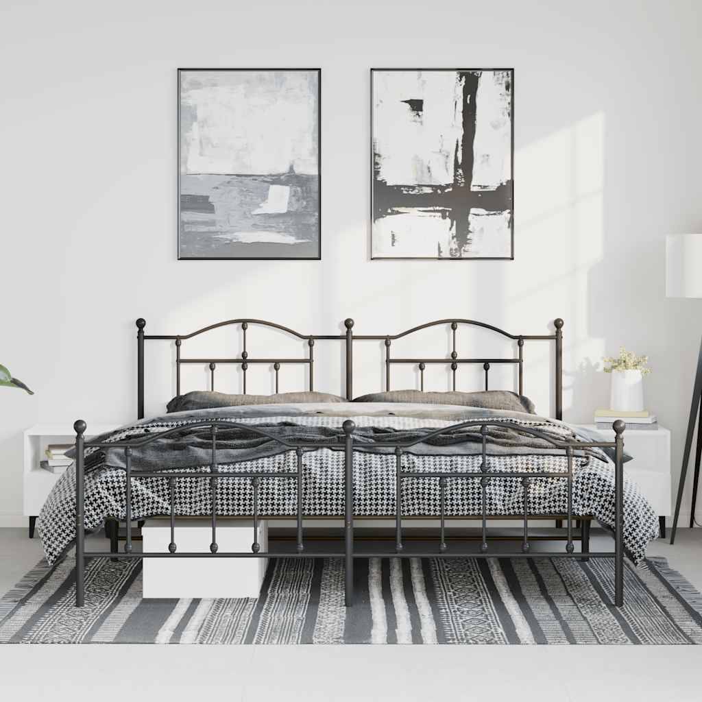 vidaXL Bettgestell mit Kopf- und Fußteil Metall Schwarz 193x203 cm