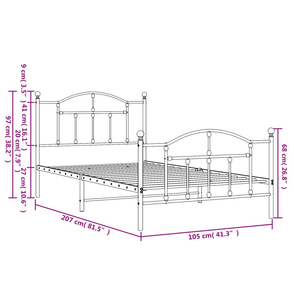 vidaXL Bettgestell mit Kopf- und Fußteil Metall Schwarz 100x200 cm