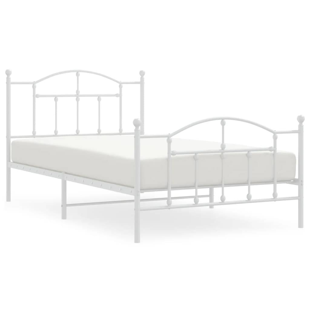 vidaXL Bettgestell mit Kopf- und Fußteil Metall Weiß 107x203 cm