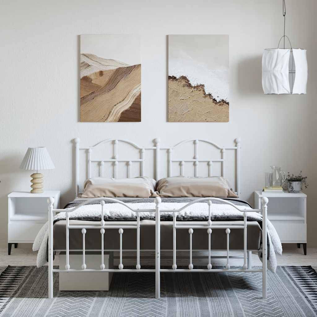 vidaXL Bettgestell mit Kopf- und Fußteil Metall Weiß 135x190 cm
