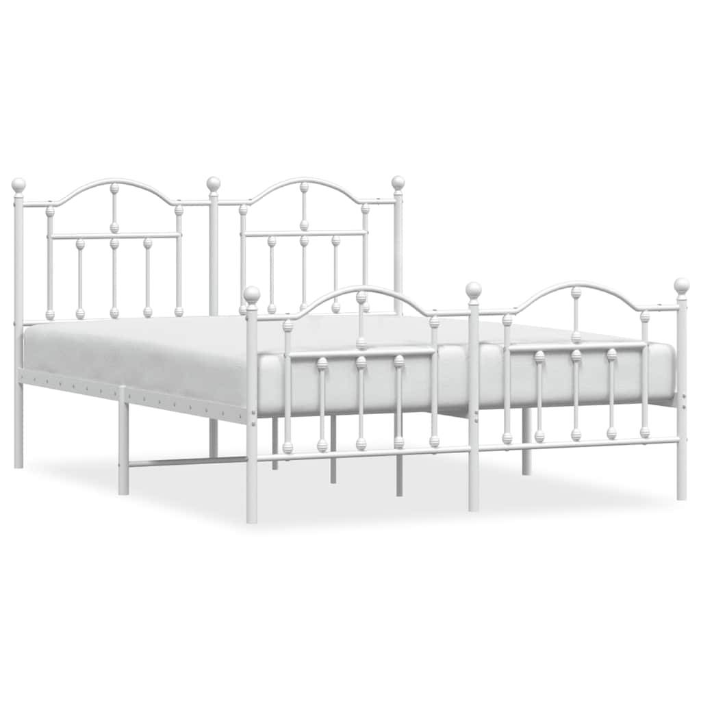 vidaXL Bettgestell mit Kopf- und Fußteil Metall Weiß 135x190 cm