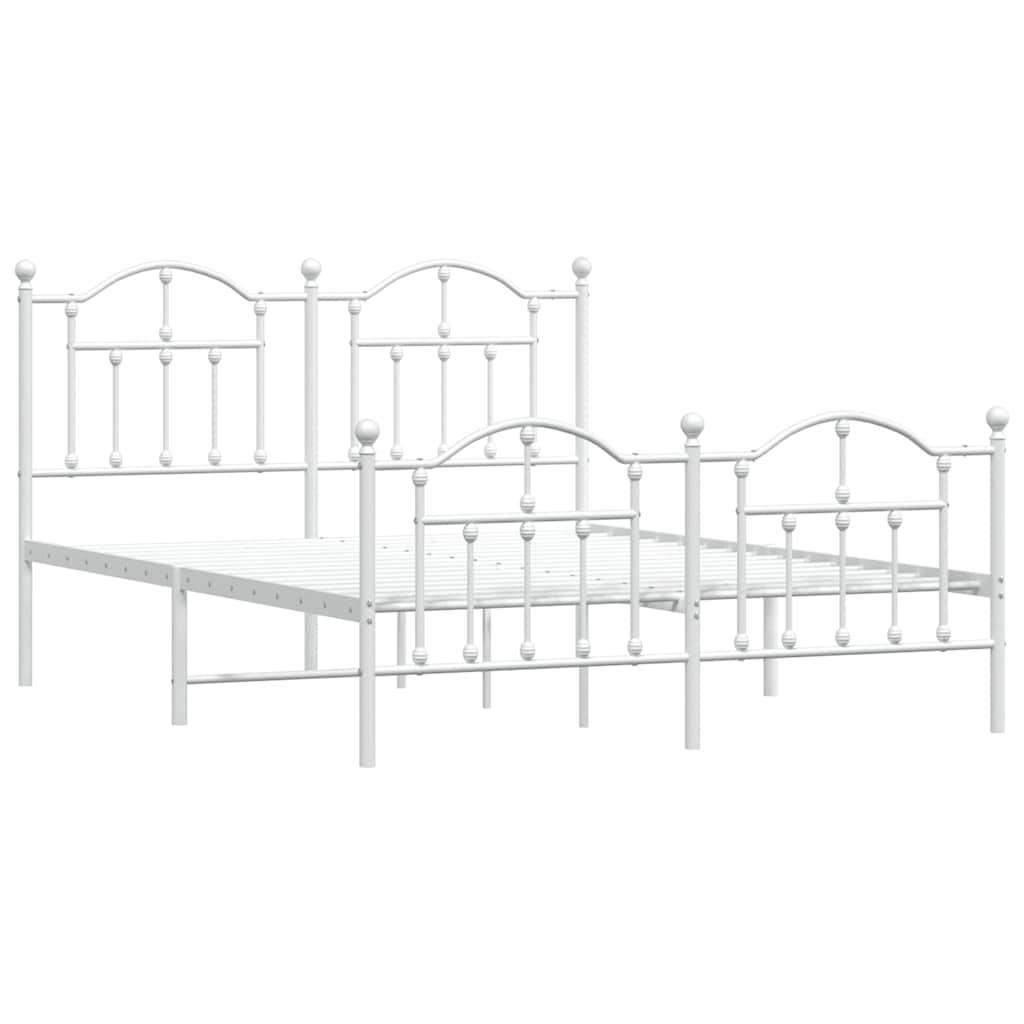 vidaXL Bettgestell mit Kopf- und Fußteil Metall Weiß 135x190 cm