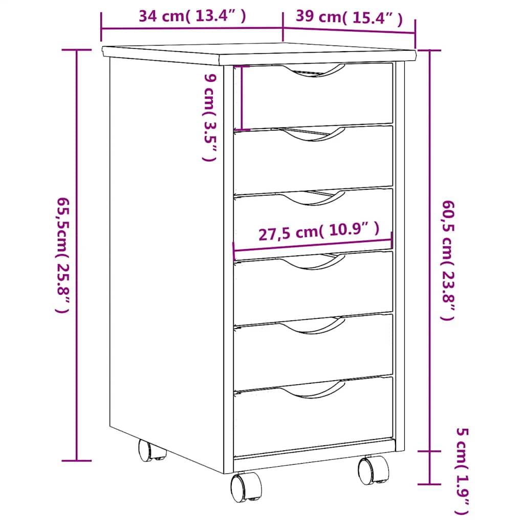 vidaXL Rollschrank mit Schubladen MOSS Grau Massivholz Kiefer