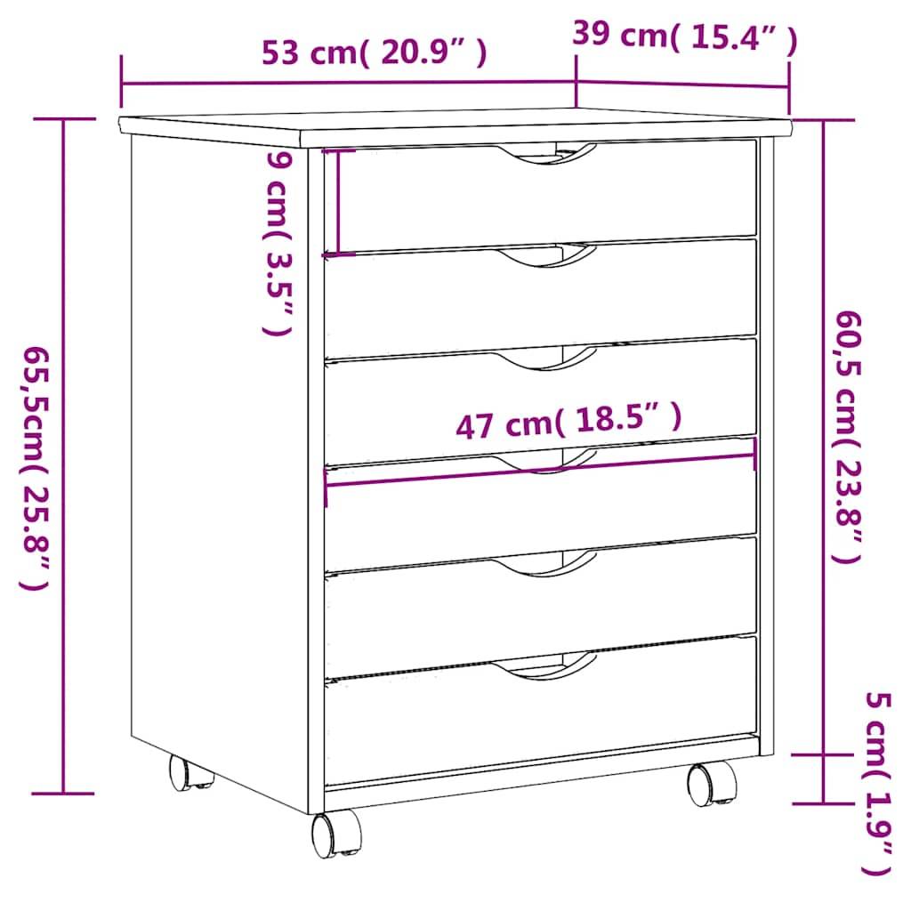 vidaXL Rollschrank mit Schubladen MOSS Weiß Massivholz Kiefer