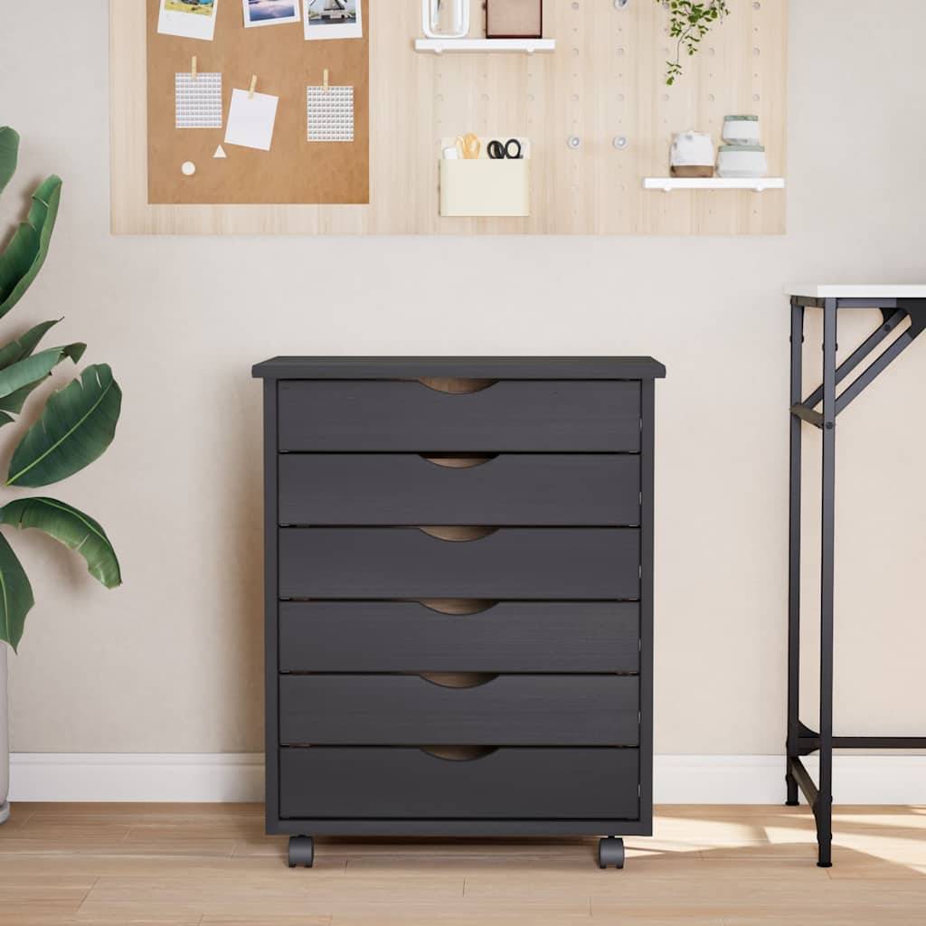 vidaXL Rollschrank mit Schubladen MOSS Grau Massivholz Kiefer