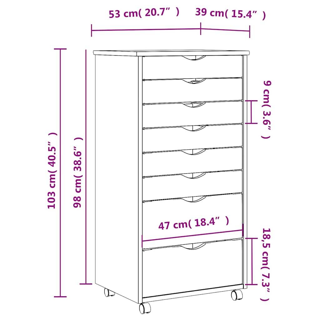 vidaXL Rollschrank mit Schubladen MOSS Honigbraun Massivholz Kiefer