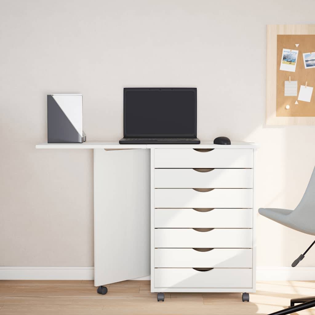 vidaXL Rollschrank mit Schreibtisch MOSS Weiß Massivholz Kiefer