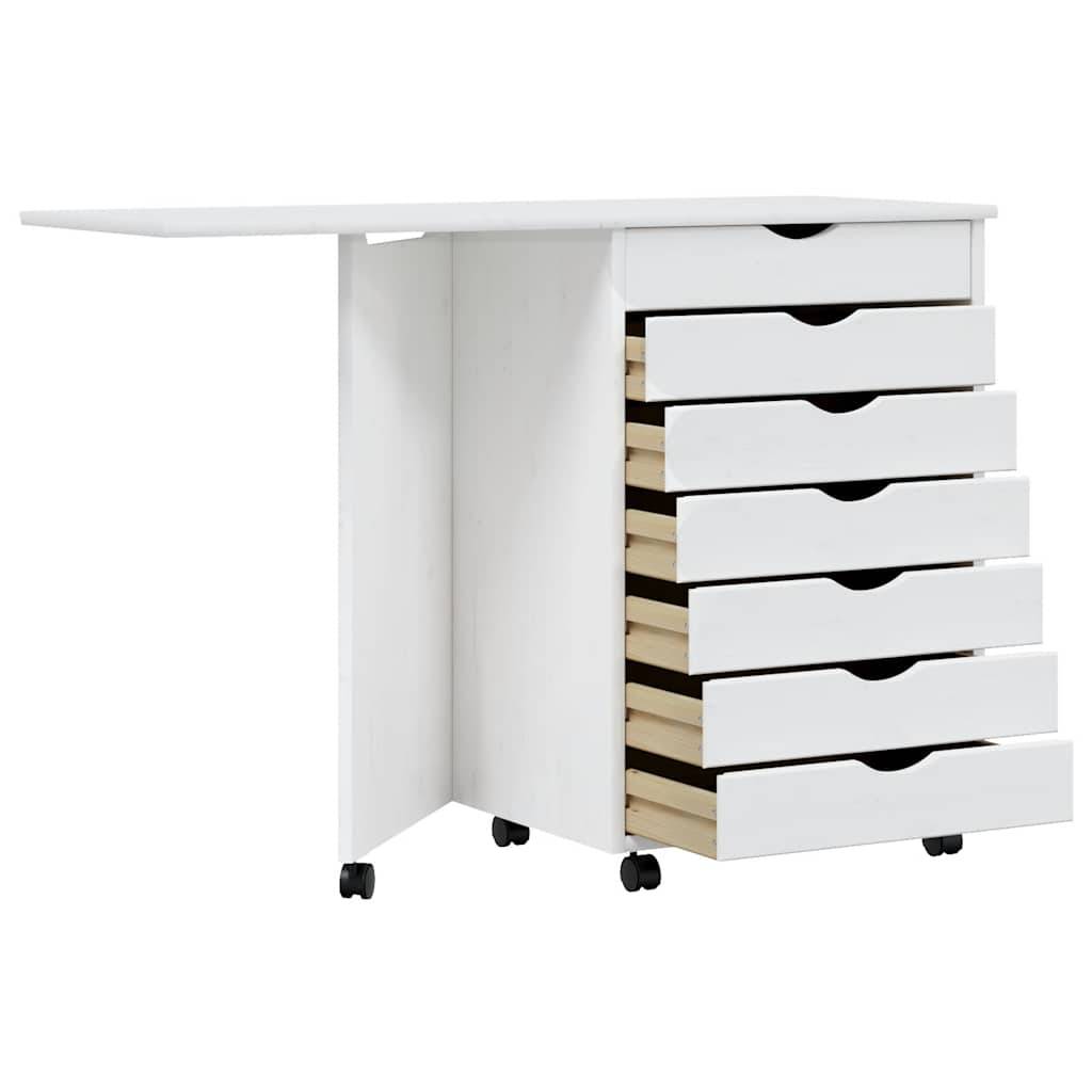 vidaXL Rollschrank mit Schreibtisch MOSS Weiß Massivholz Kiefer