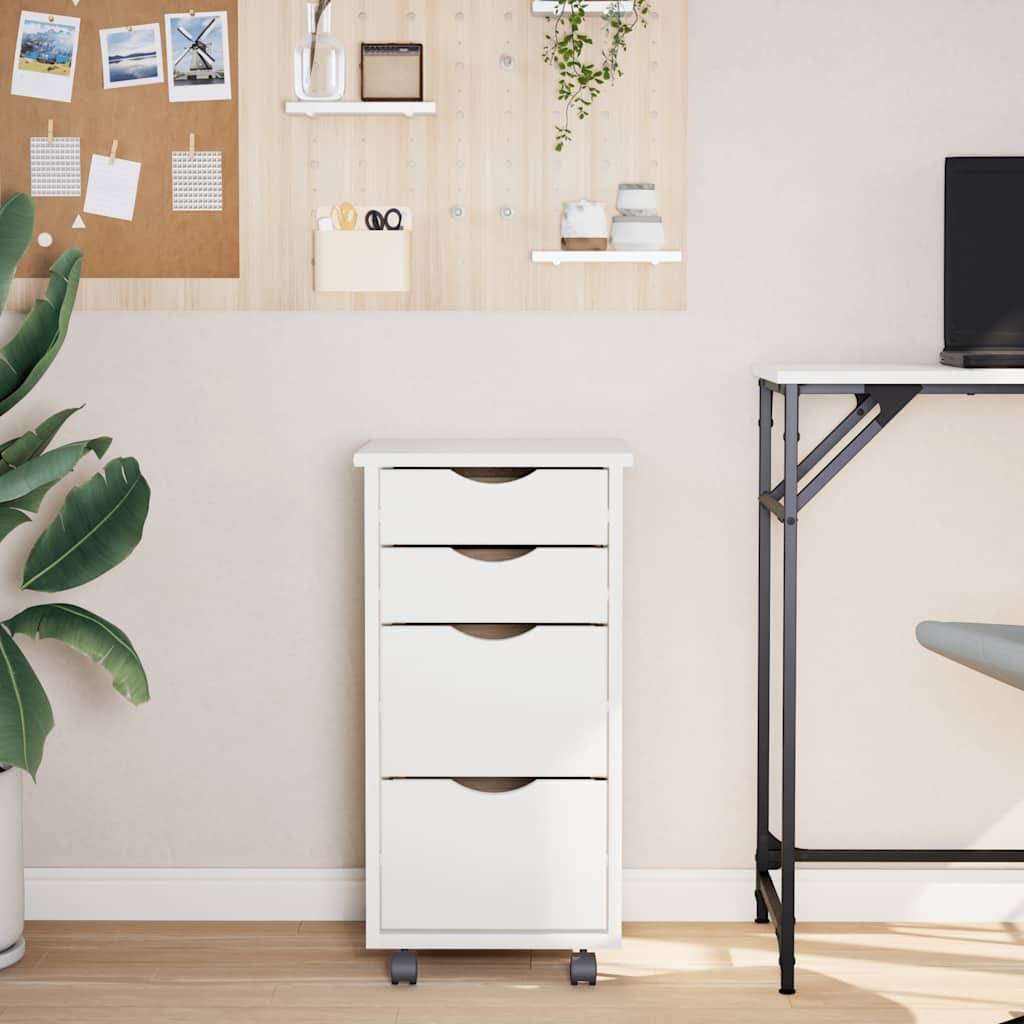 vidaXL Rollschrank mit Schubladen MOSS Weiß Massivholz Kiefer