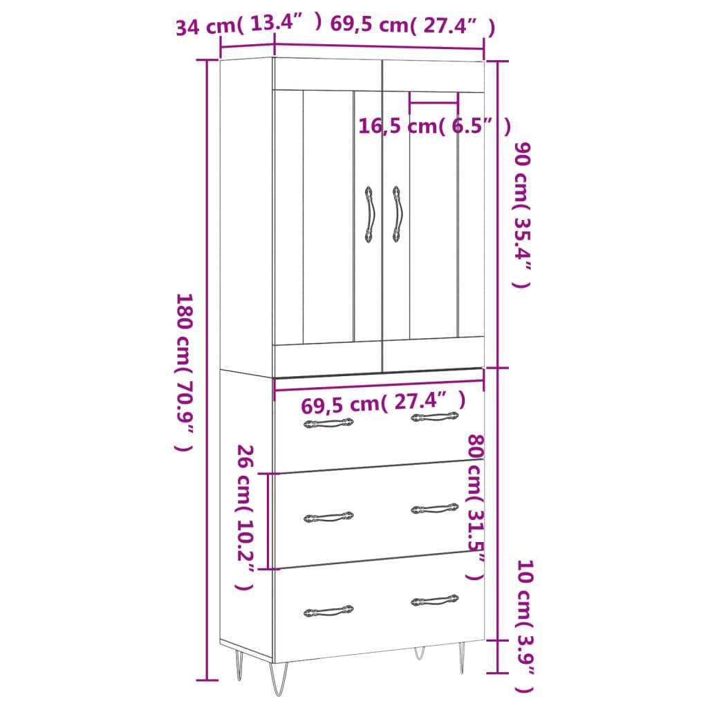 vidaXL Highboard Räuchereiche 69,5x34x180 cm Holzwerkstoff
