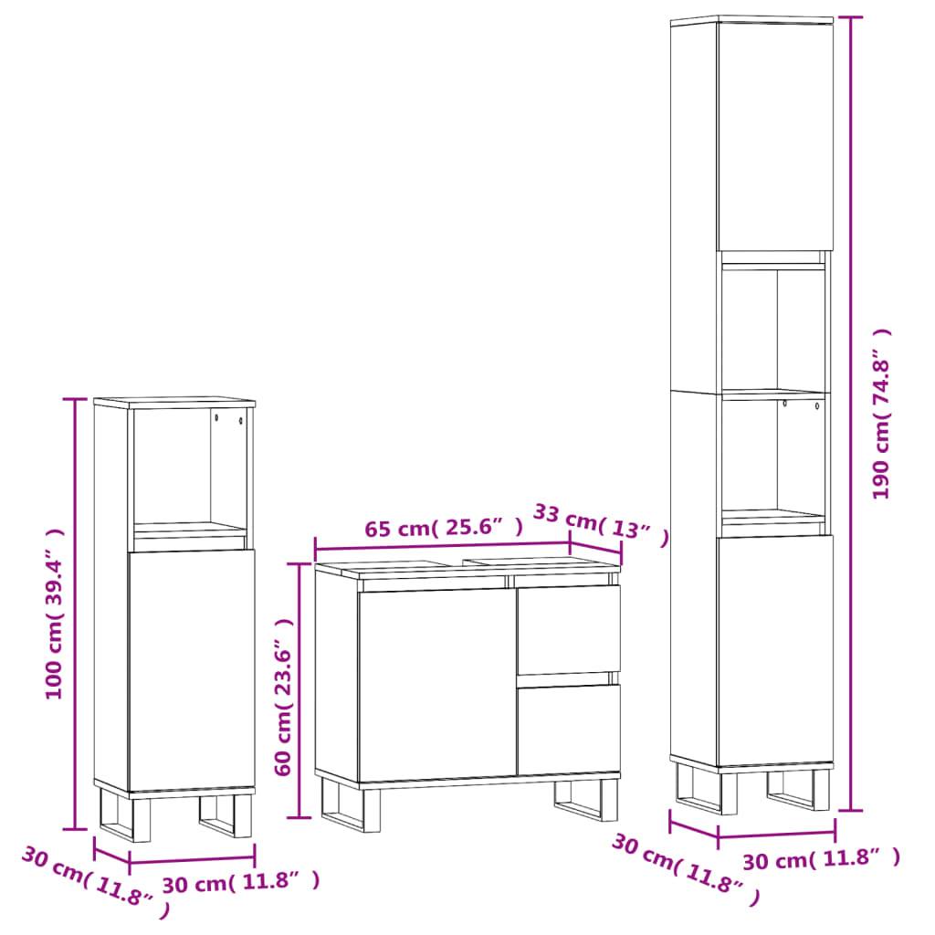 vidaXL 3-tlg. Badmöbel-Set Räuchereiche Holzwerkstoff