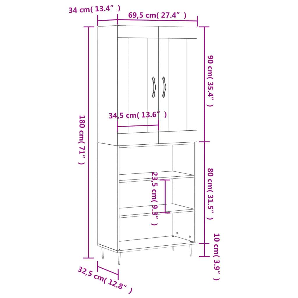 vidaXL Highboard Betongrau 69,5x34x180 cm Holzwerkstoff