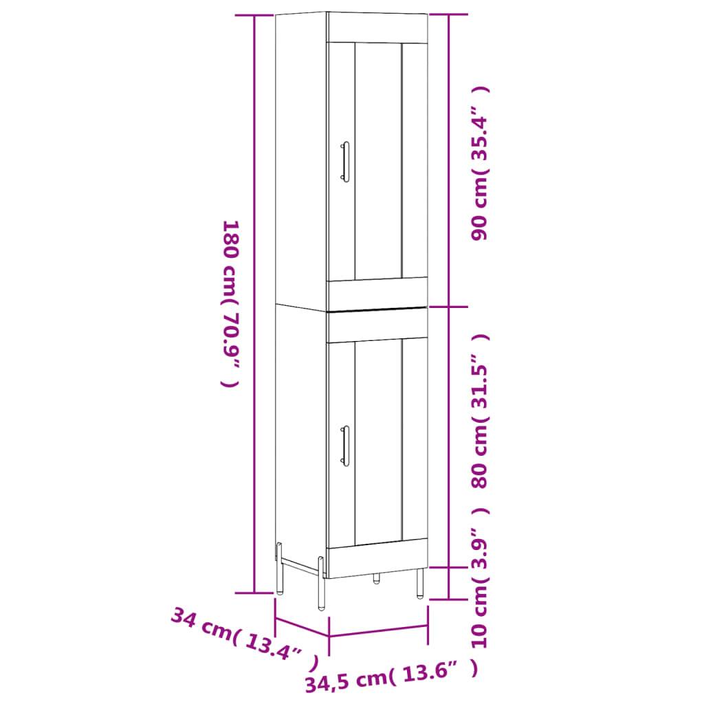 vidaXL Highboard Betongrau 34,5x34x180 cm Holzwerkstoff