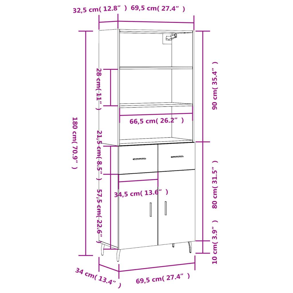 vidaXL Highboard Weiß 69,5x34x180 cm Holzwerkstoff