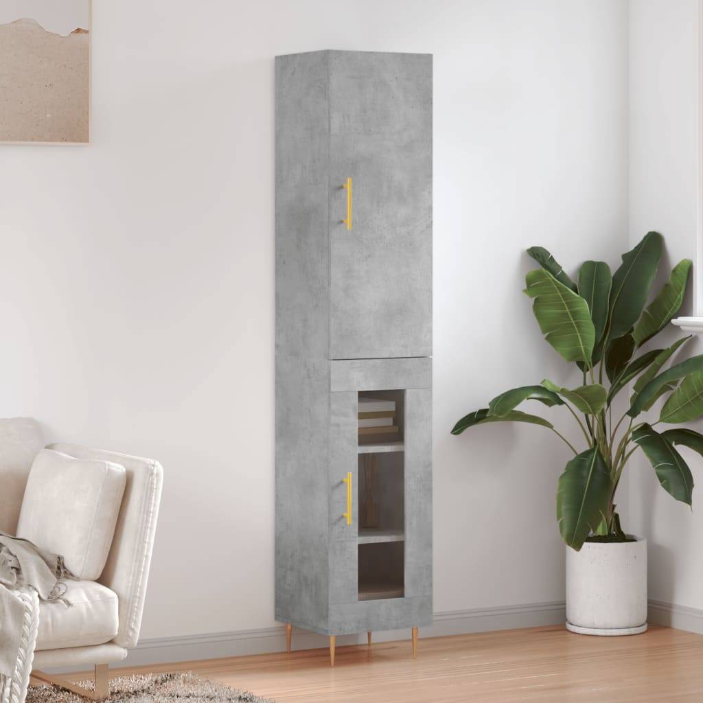vidaXL Highboard Betongrau 34,5x34x180 cm Holzwerkstoff