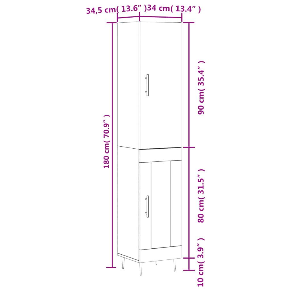 vidaXL Highboard Betongrau 34,5x34x180 cm Holzwerkstoff