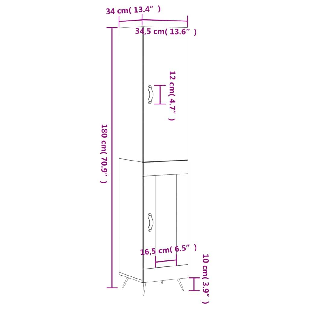 vidaXL Highboard Betongrau 34,5x34x180 cm Holzwerkstoff