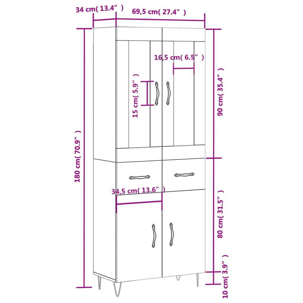 vidaXL Highboard Weiß 69,5x34x180 cm Holzwerkstoff