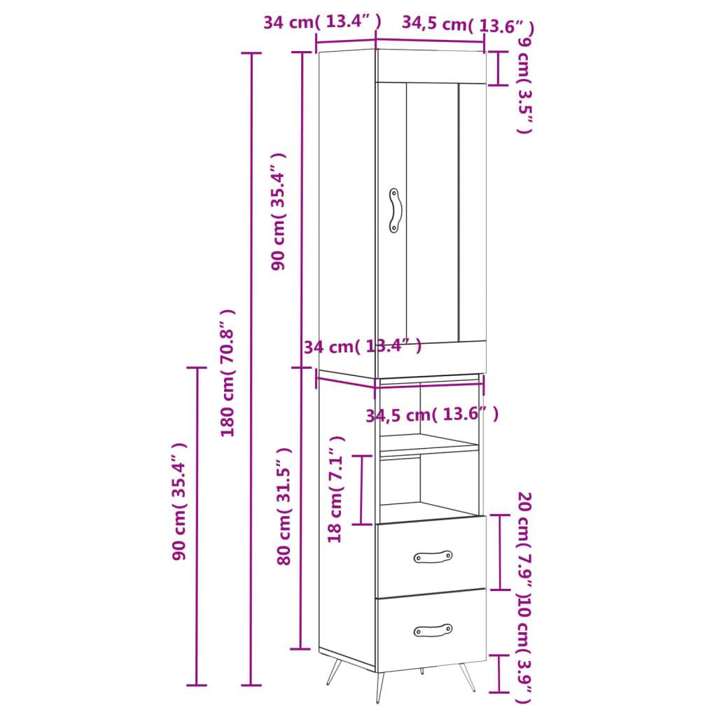 vidaXL Highboard Weiß 34,5x34x180 cm Holzwerkstoff