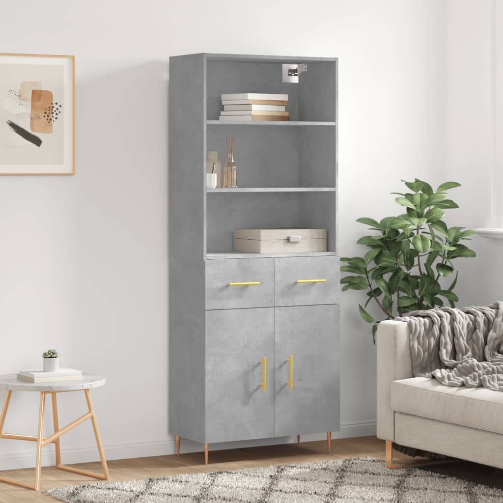 vidaXL Highboard Betongrau 69,5x34x180 cm Holzwerkstoff