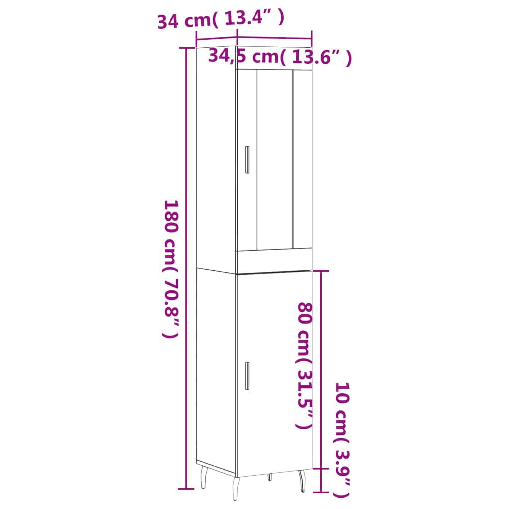 vidaXL Highboard Räuchereiche 34,5x34x180 cm Holzwerkstoff