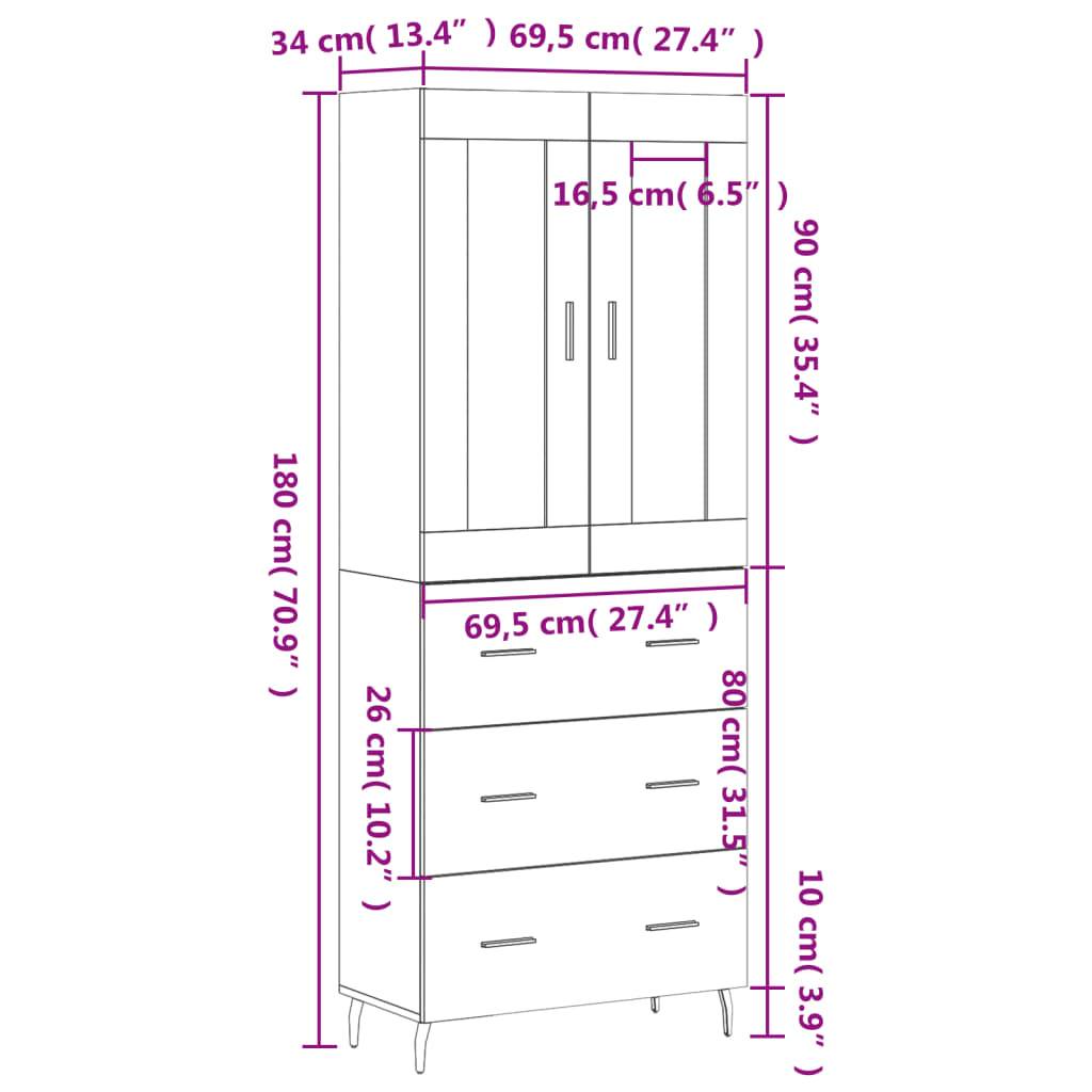vidaXL Highboard Sonoma-Eiche 69,5x34x180 cm Holzwerkstoff