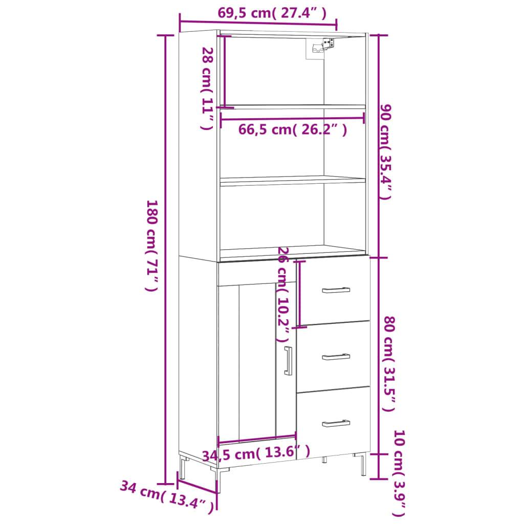vidaXL Highboard Sonoma-Eiche 69,5x34x180 cm Holzwerkstoff