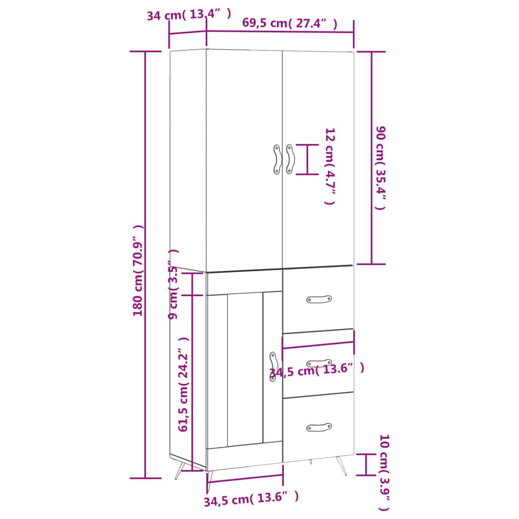 vidaXL Highboard Grau Sonoma 69,5x34x180 cm Holzwerkstoff