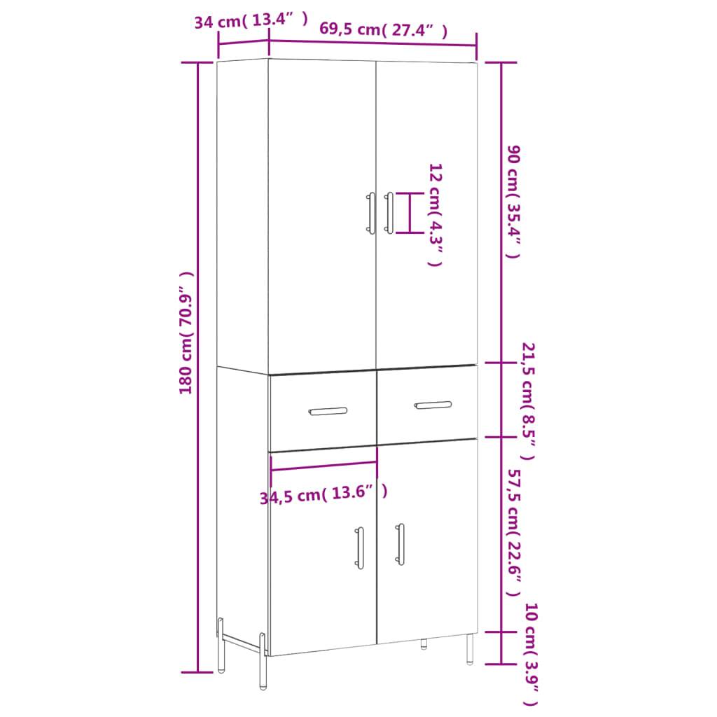 vidaXL Highboard Sonoma-Eiche 69,5x34x180 cm Holzwerkstoff
