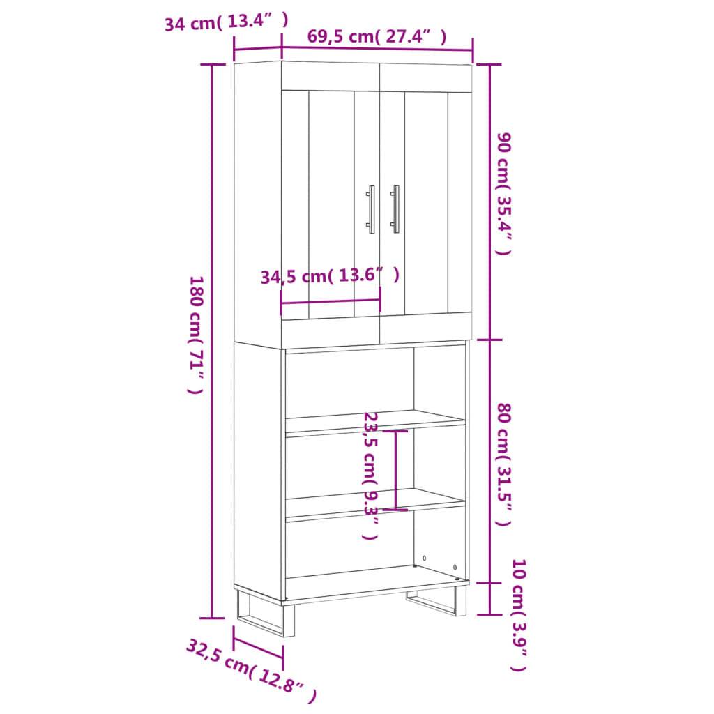 vidaXL Highboard Betongrau 69,5x34x180 cm Holzwerkstoff