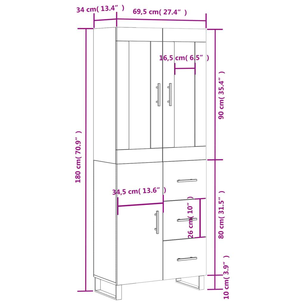vidaXL Highboard Sonoma-Eiche 69,5x34x180 cm Holzwerkstoff