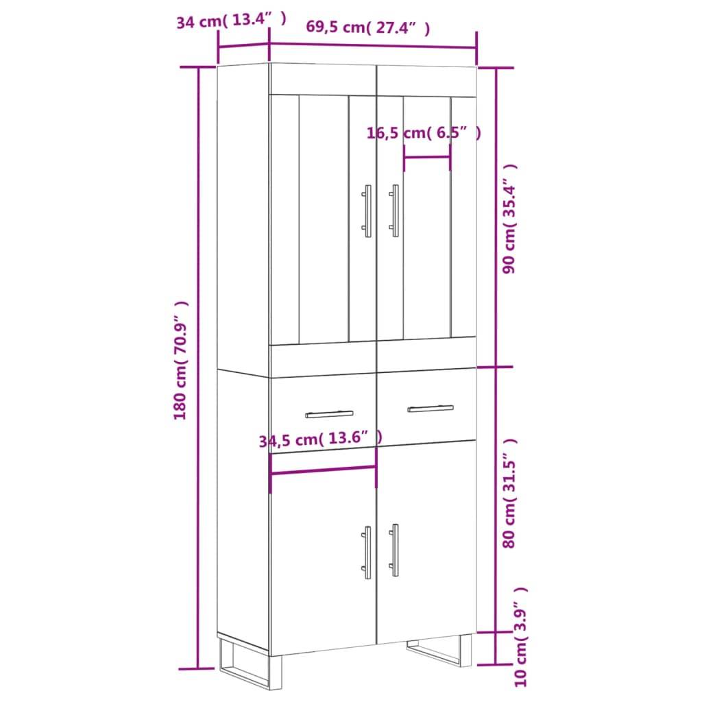 vidaXL Highboard Sonoma-Eiche 69,5x34x180 cm Holzwerkstoff