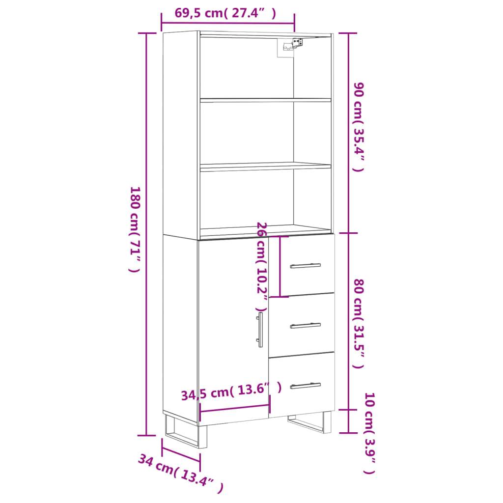 vidaXL Highboard Weiß 69,5x34x180 cm Holzwerkstoff