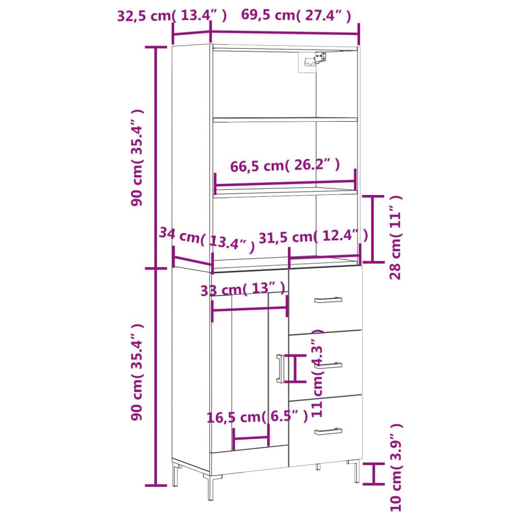 vidaXL Highboard Hochglanz-Weiß 69,5x34x180 cm Holzwerkstoff