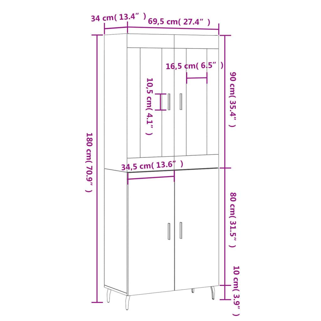 vidaXL Highboard Räuchereiche 69,5x34x180 cm Holzwerkstoff