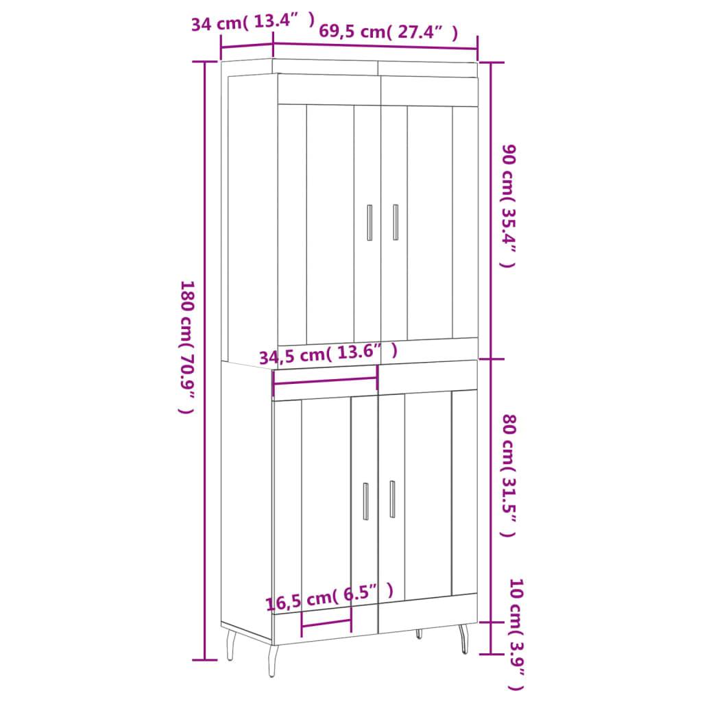 vidaXL Highboard Weiß 69,5x34x180 cm Holzwerkstoff