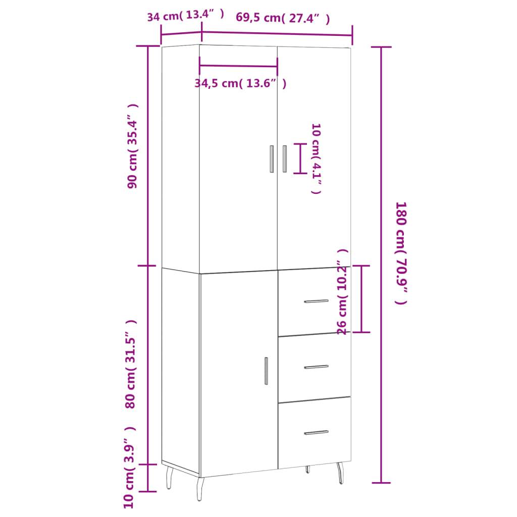 vidaXL Highboard Grau Sonoma 69,5x34x180 cm Holzwerkstoff
